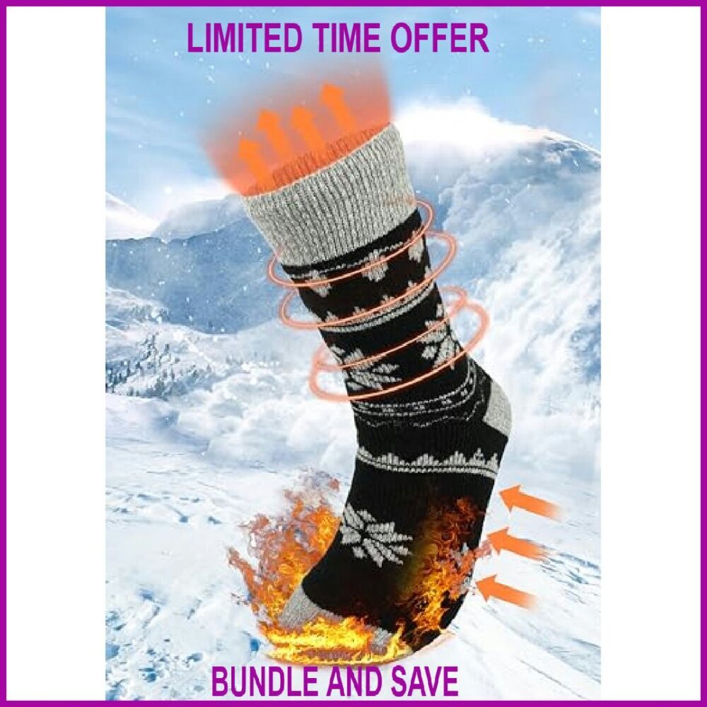 Women's Thermal Crew Socks Size 5-10 Acrylic Warm Winter Boot Socks - Picture 3 of 8